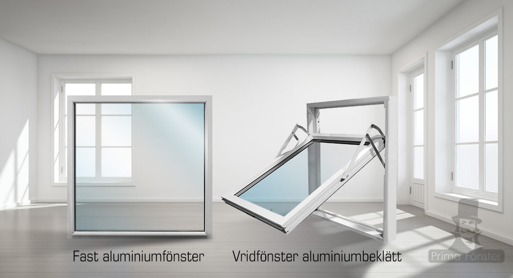 ett rum med aluminium vridfönster och fast aluminiumfönster