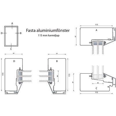 skiss fasta aluminiumfönster